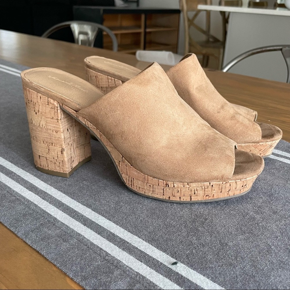 NEW Cork Block Heel Open Toe Mule
